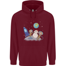 Space Monkeys Aliens UFO Christmas Snowman Mens 80% Cotton Hoodie Maroon
