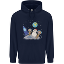 Space Monkeys Aliens UFO Christmas Snowman Mens 80% Cotton Hoodie Navy Blue