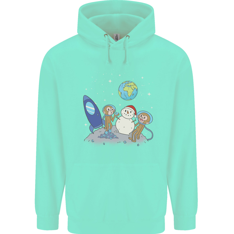 Space Monkeys Aliens UFO Christmas Snowman Mens 80% Cotton Hoodie Peppermint