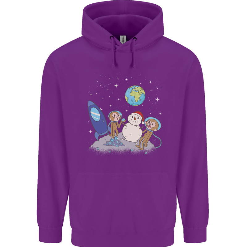 Space Monkeys Aliens UFO Christmas Snowman Mens 80% Cotton Hoodie Purple