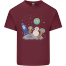 Space Monkeys Aliens UFO Christmas Snowman Mens Cotton T-Shirt Tee Top Maroon
