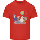 Space Monkeys Aliens UFO Christmas Snowman Mens Cotton T-Shirt Tee Top Red