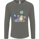 Space Monkeys Aliens UFO Christmas Snowman Mens Long Sleeve T-Shirt Charcoal