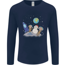 Space Monkeys Aliens UFO Christmas Snowman Mens Long Sleeve T-Shirt Navy Blue