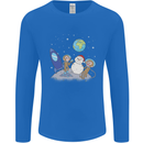 Space Monkeys Aliens UFO Christmas Snowman Mens Long Sleeve T-Shirt Royal Blue