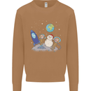 Space Monkeys Aliens UFO Christmas Snowman Mens Sweatshirt Jumper Caramel Latte