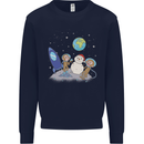Space Monkeys Aliens UFO Christmas Snowman Mens Sweatshirt Jumper Navy Blue