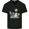 Space Monkeys Aliens UFO Christmas Snowman Mens V-Neck Cotton T-Shirt Black