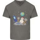 Space Monkeys Aliens UFO Christmas Snowman Mens V-Neck Cotton T-Shirt Charcoal