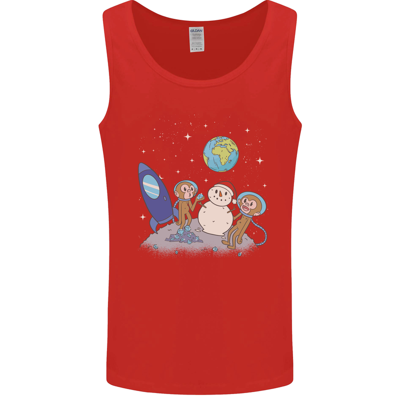 Space Monkeys Aliens UFO Christmas Snowman Mens Vest Tank Top Red