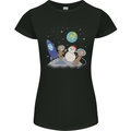 Space Monkeys Aliens UFO Christmas Snowman Womens Petite Cut T-Shirt Black