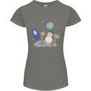 Space Monkeys Aliens UFO Christmas Snowman Womens Petite Cut T-Shirt Charcoal