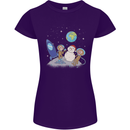 Space Monkeys Aliens UFO Christmas Snowman Womens Petite Cut T-Shirt Purple