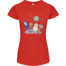 Space Monkeys Aliens UFO Christmas Snowman Womens Petite Cut T-Shirt Red