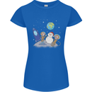 Space Monkeys Aliens UFO Christmas Snowman Womens Petite Cut T-Shirt Royal Blue