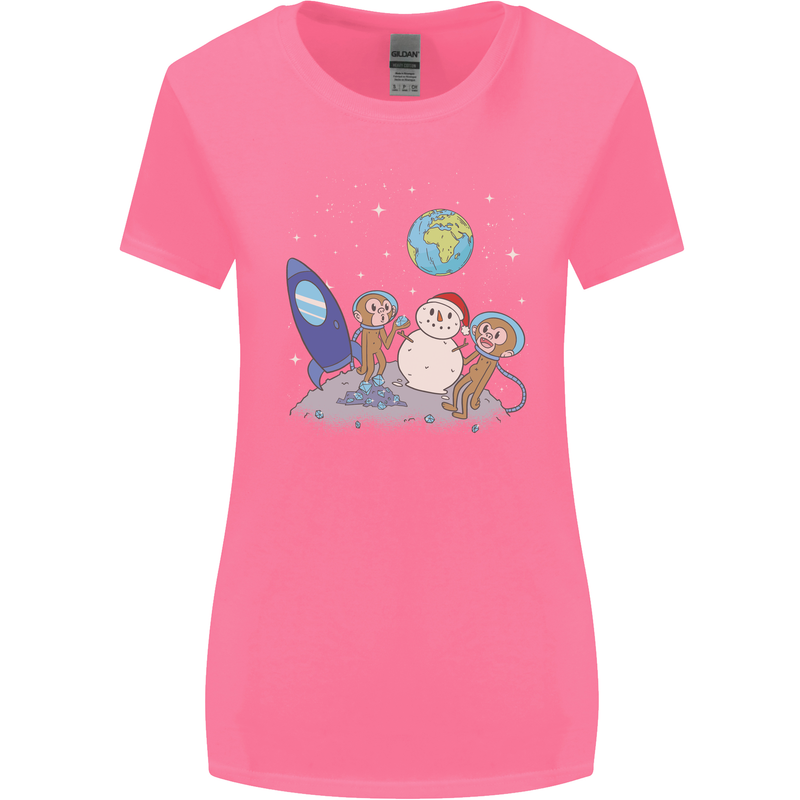 Space Monkeys Aliens UFO Christmas Snowman Womens Wider Cut T-Shirt Azalea
