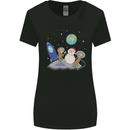 Space Monkeys Aliens UFO Christmas Snowman Womens Wider Cut T-Shirt Black
