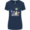 Space Monkeys Aliens UFO Christmas Snowman Womens Wider Cut T-Shirt Navy Blue