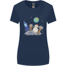 Space Monkeys Aliens UFO Christmas Snowman Womens Wider Cut T-Shirt Navy Blue