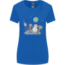 Space Monkeys Aliens UFO Christmas Snowman Womens Wider Cut T-Shirt Royal Blue