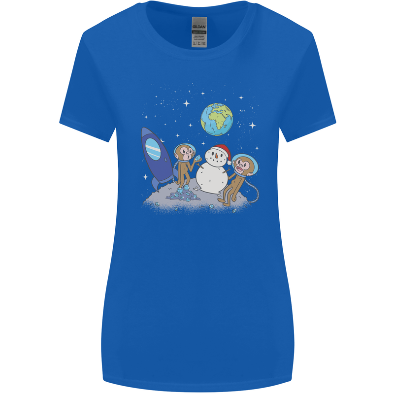 Space Monkeys Aliens UFO Christmas Snowman Womens Wider Cut T-Shirt Royal Blue