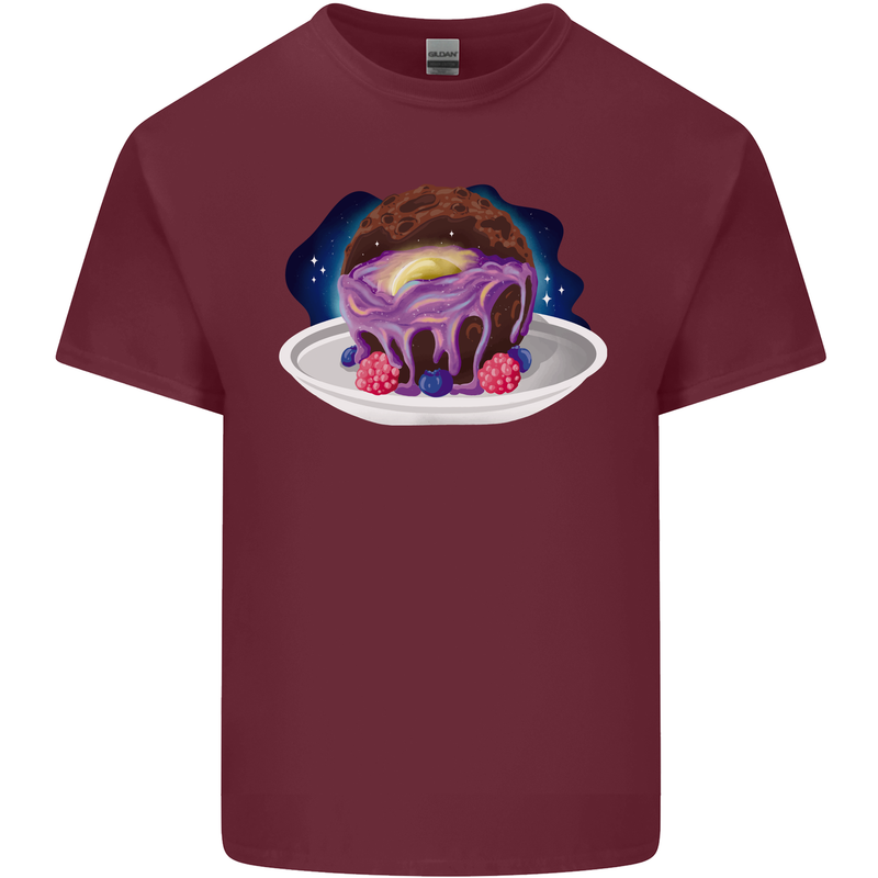 Space Planet Dessert Funny Food Mens Cotton T-Shirt Tee Top Maroon