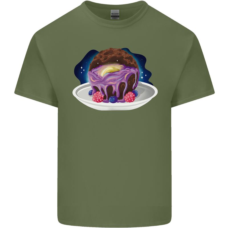 Space Planet Dessert Funny Food Mens Cotton T-Shirt Tee Top Military Green