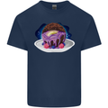 Space Planet Dessert Funny Food Mens Cotton T-Shirt Tee Top Navy Blue