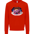 Space Planet Dessert Funny Food Mens Sweatshirt Jumper Bright Red