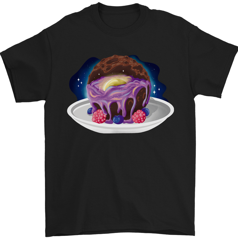 Space Planet Dessert Funny Food Mens T-Shirt Cotton Gildan Black