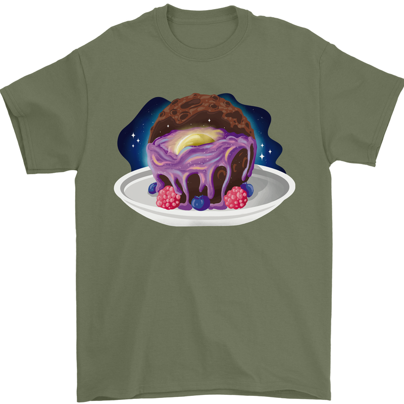Space Planet Dessert Funny Food Mens T-Shirt Cotton Gildan Military Green