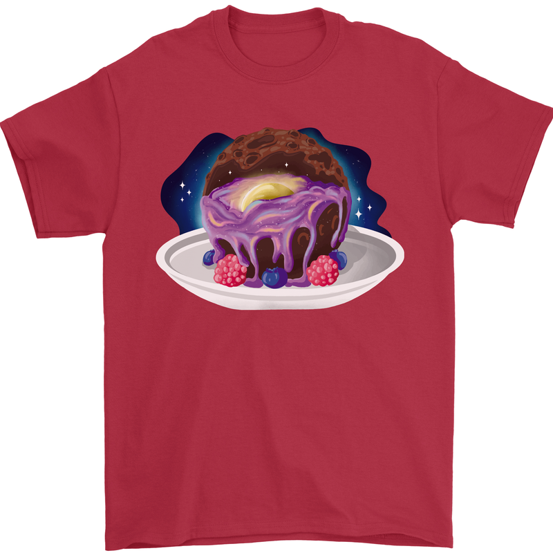 Space Planet Dessert Funny Food Mens T-Shirt Cotton Gildan Red