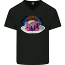 Space Planet Dessert Funny Food Mens V-Neck Cotton T-Shirt Black