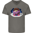 Space Planet Dessert Funny Food Mens V-Neck Cotton T-Shirt Charcoal