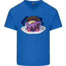 Space Planet Dessert Funny Food Mens V-Neck Cotton T-Shirt Royal Blue