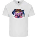 Space Planet Dessert Funny Food Mens V-Neck Cotton T-Shirt White