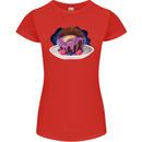 Space Planet Dessert Funny Food Womens Petite Cut T-Shirt Red
