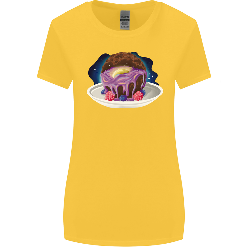 Space Planet Dessert Funny Food Womens Wider Cut T-Shirt Yellow