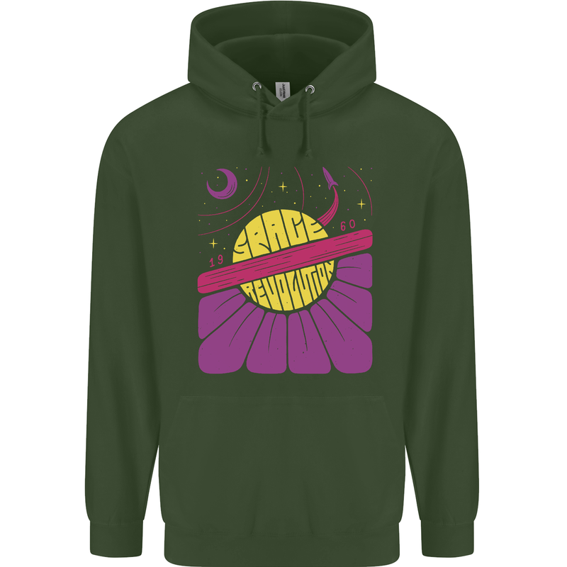 Space Revolution Universe Astronaut 60's Mens 80% Cotton Hoodie Forest Green
