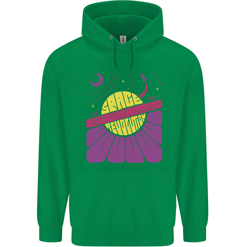 Space Revolution Universe Astronaut 60's Mens 80% Cotton Hoodie Irish Green