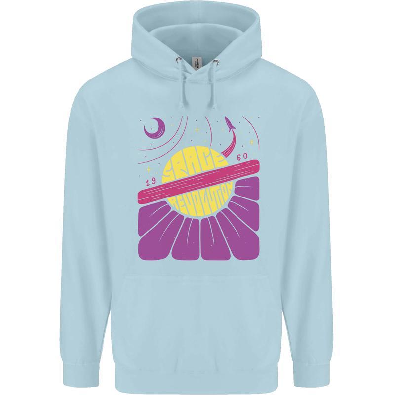 Space Revolution Universe Astronaut 60's Mens 80% Cotton Hoodie Light Blue