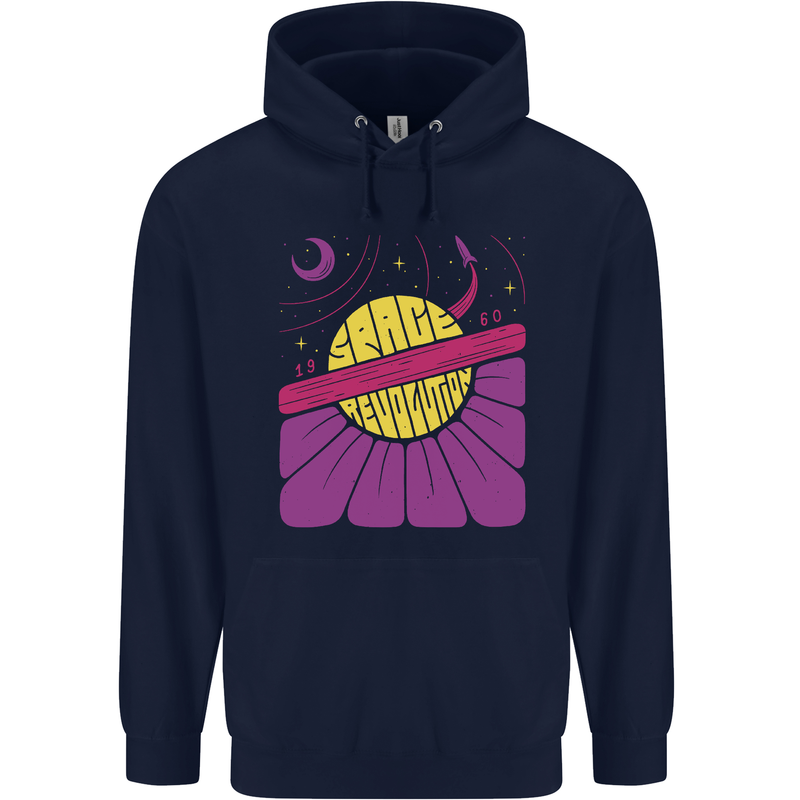 Space Revolution Universe Astronaut 60's Mens 80% Cotton Hoodie Navy Blue