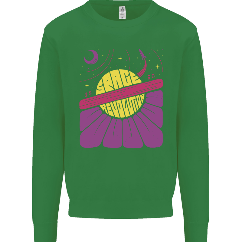 Space Revolution Universe Astronaut 60's Mens Sweatshirt Jumper Irish Green