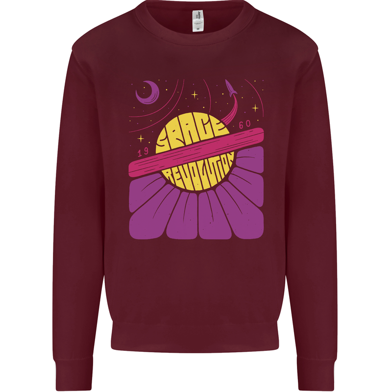 Space Revolution Universe Astronaut 60's Mens Sweatshirt Jumper Maroon