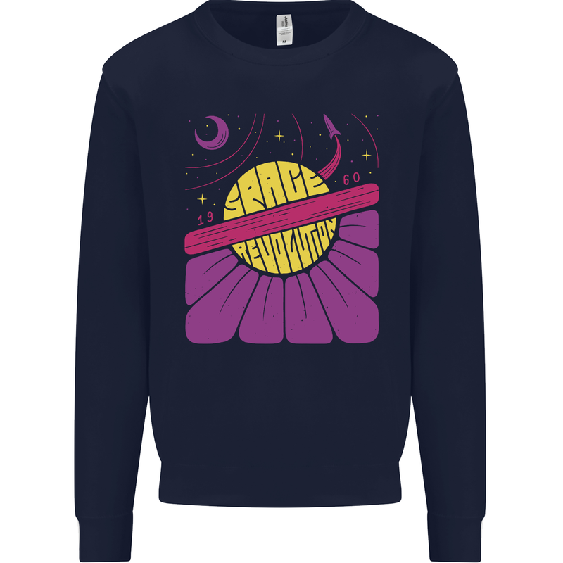 Space Revolution Universe Astronaut 60's Mens Sweatshirt Jumper Navy Blue