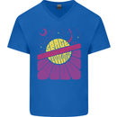 Space Revolution Universe Astronaut 60's Mens V-Neck Cotton T-Shirt Royal Blue