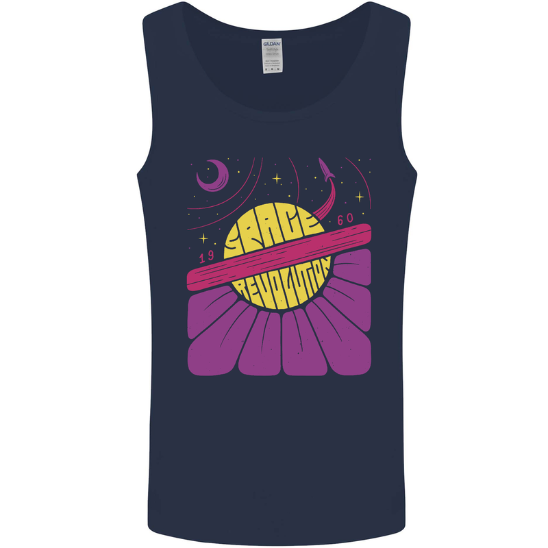 Space Revolution Universe Astronaut 60's Mens Vest Tank Top Navy Blue