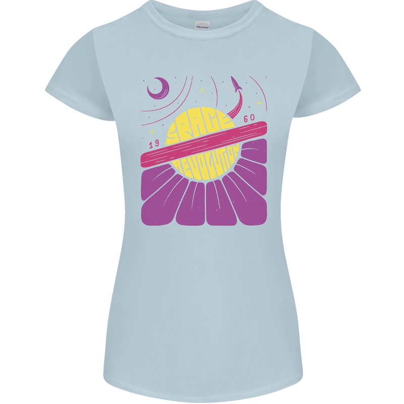 Space Revolution Universe Astronaut 60's Womens Petite Cut T-Shirt Light Blue