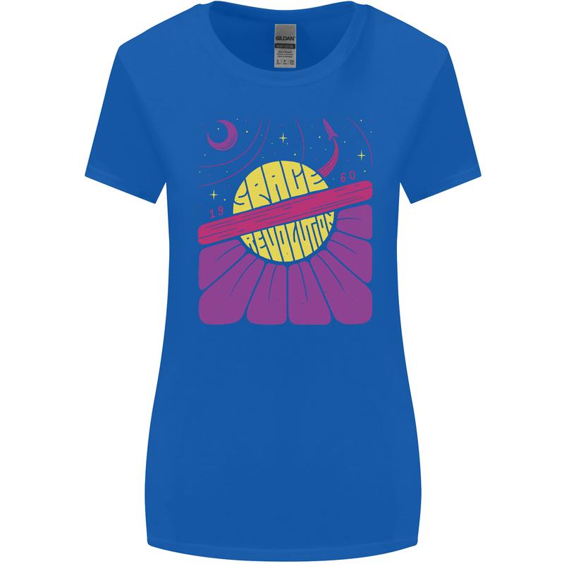 Space Revolution Universe Astronaut 60's Womens Wider Cut T-Shirt Royal Blue