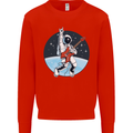 Space Rock Funny Astronaut Guitar Guitarist Kids Sweatshirt Jumper Bright Red